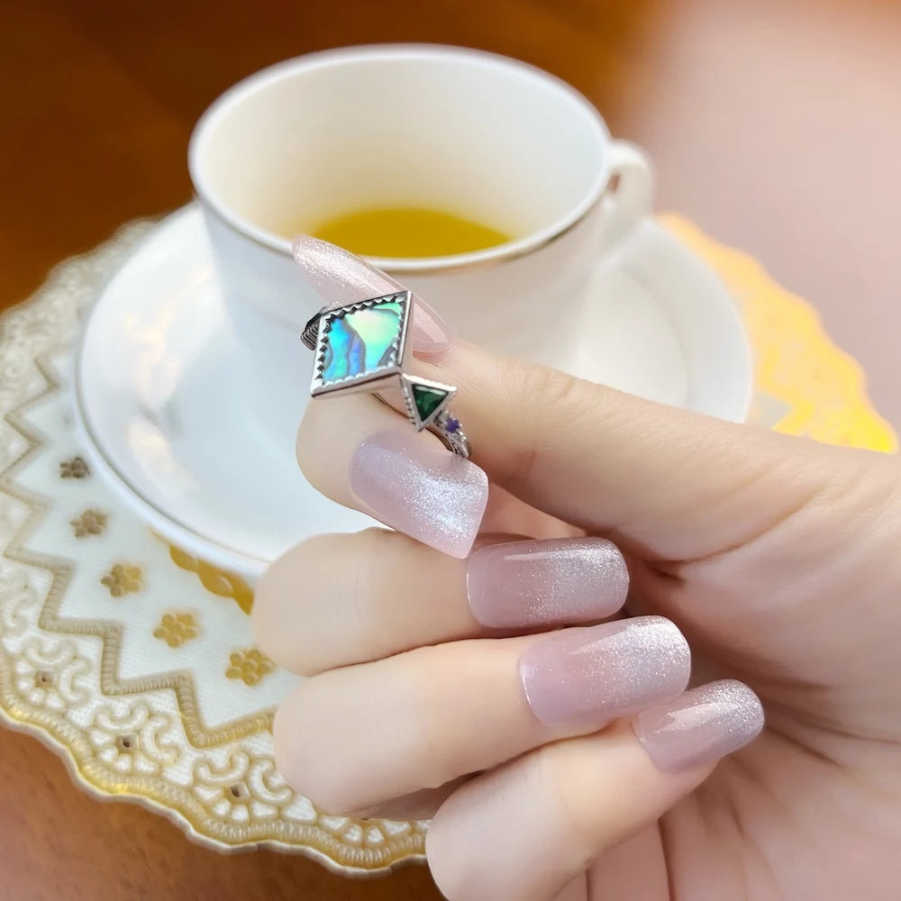 Bague Zig Zag Nacre Abalone Nouveau Style Européen Bijou Femminin Été Cadeau en Argent Sterling 925