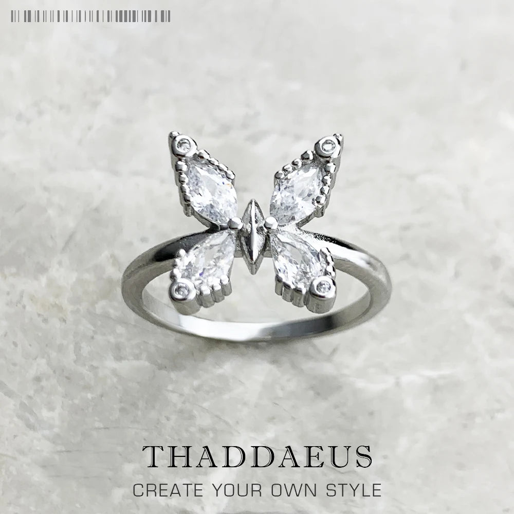Bague Papillon Heureux Pierres Blanches Europe Bijoux Raffinés pour Femmes Été Cadeau Romantique en Argent Sterling 925