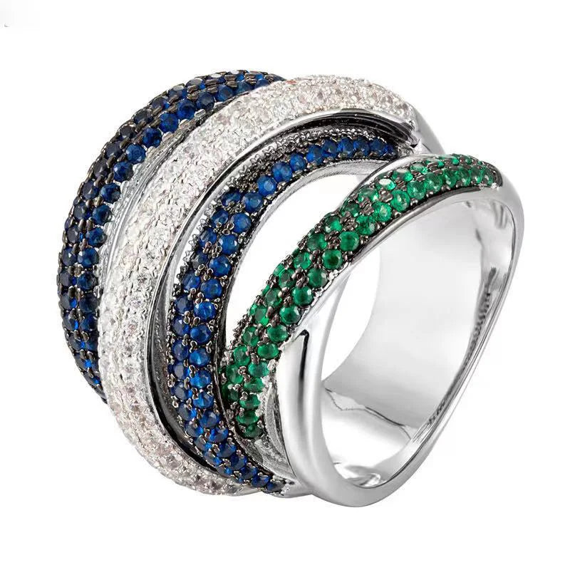 Bague en Acier Titane zircons Multicouches - Accessoire Haute Qualité Exagéré pour Soirées