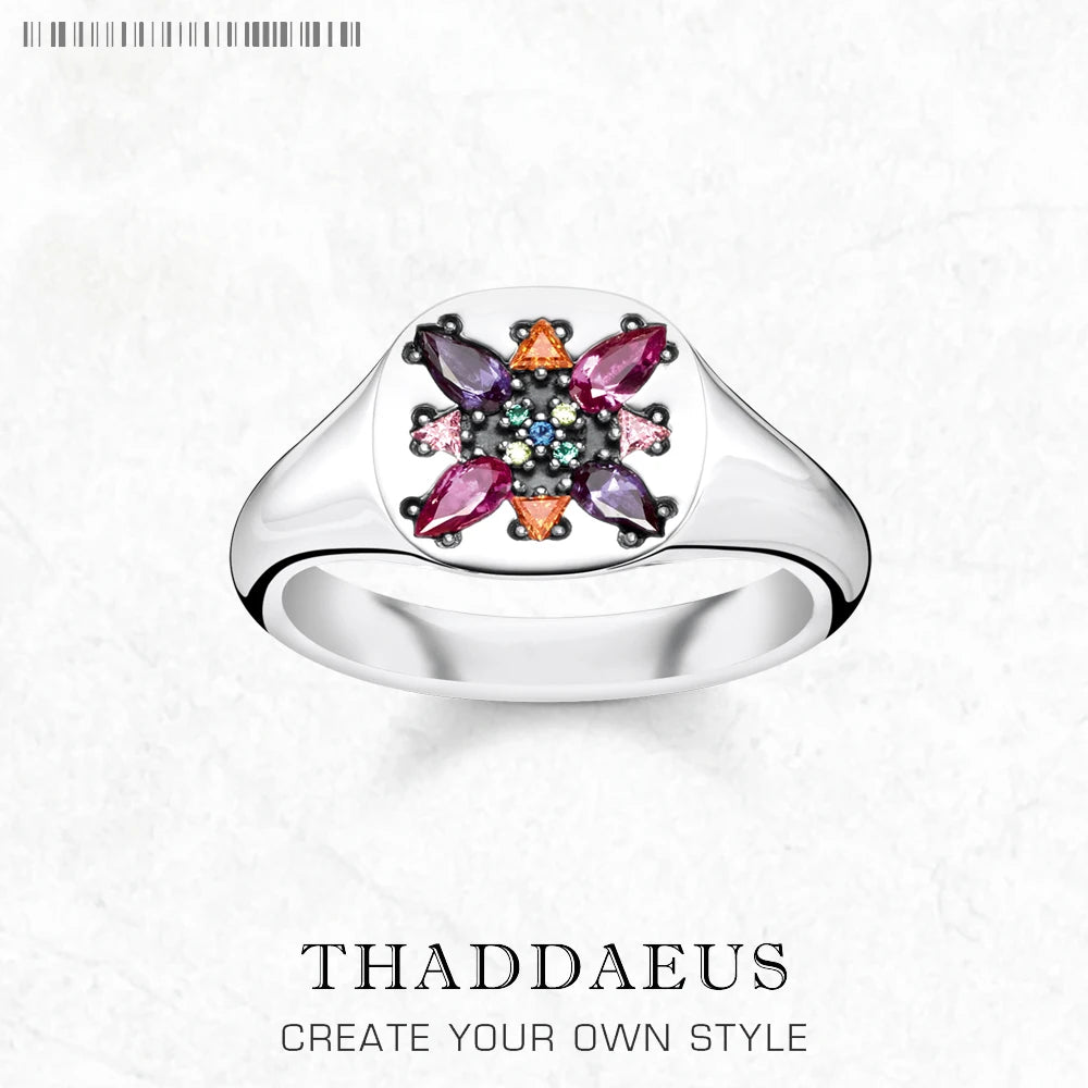 Bague Pierre Colorée Fleur Style Europe Bohème Bijoux fins pour Femmes Été Nouveau pur Argent Sterling 925 Cadeau