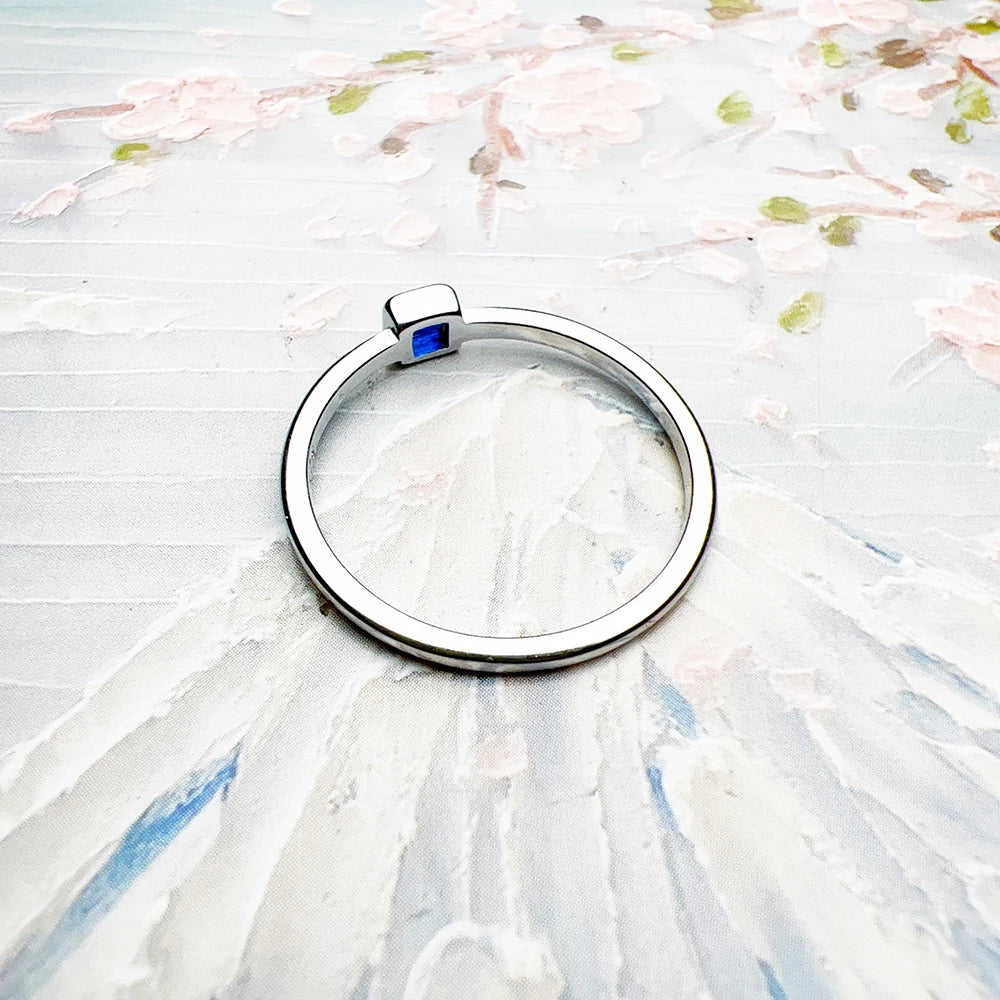 Bague carrée éternelle en pierre bleue - Style européen pour femmes