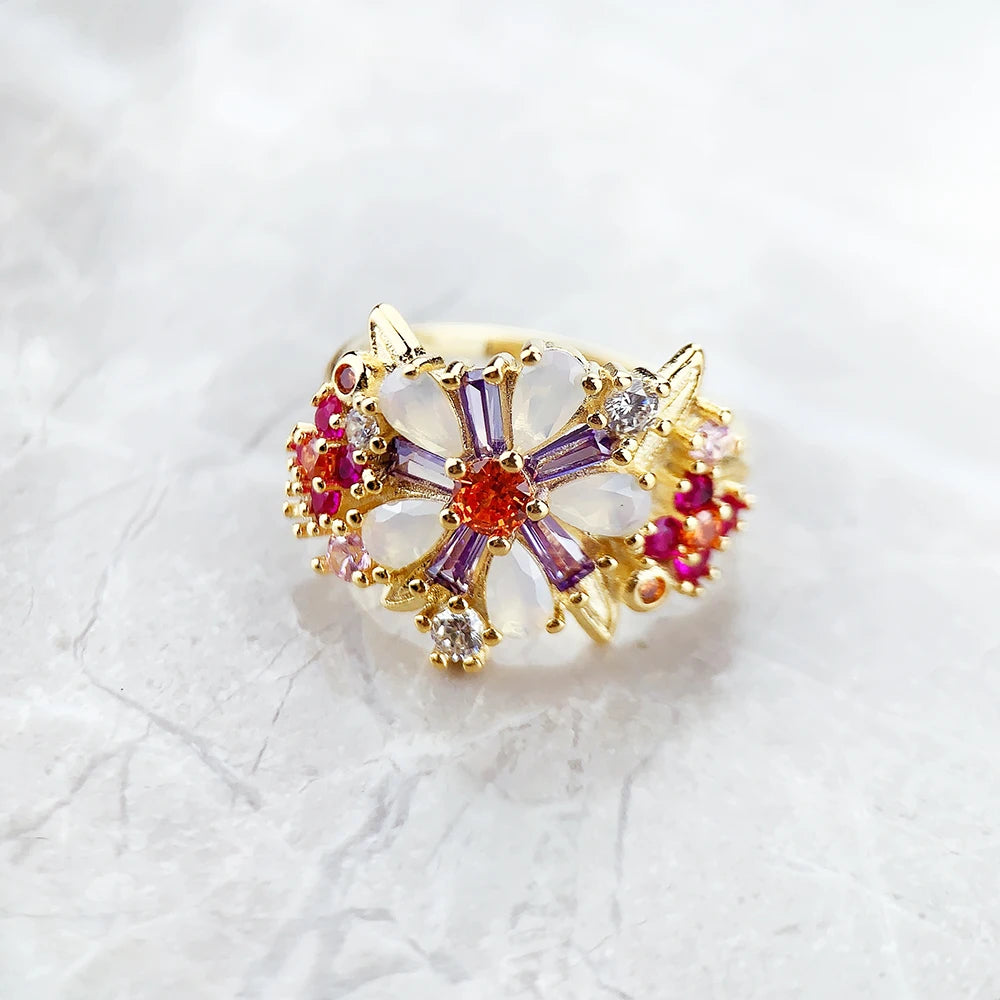 Bague Fleurs Colorées 2023 - Nouveauté Bijoux Bohème Argent Sterling 925 pour Femmes