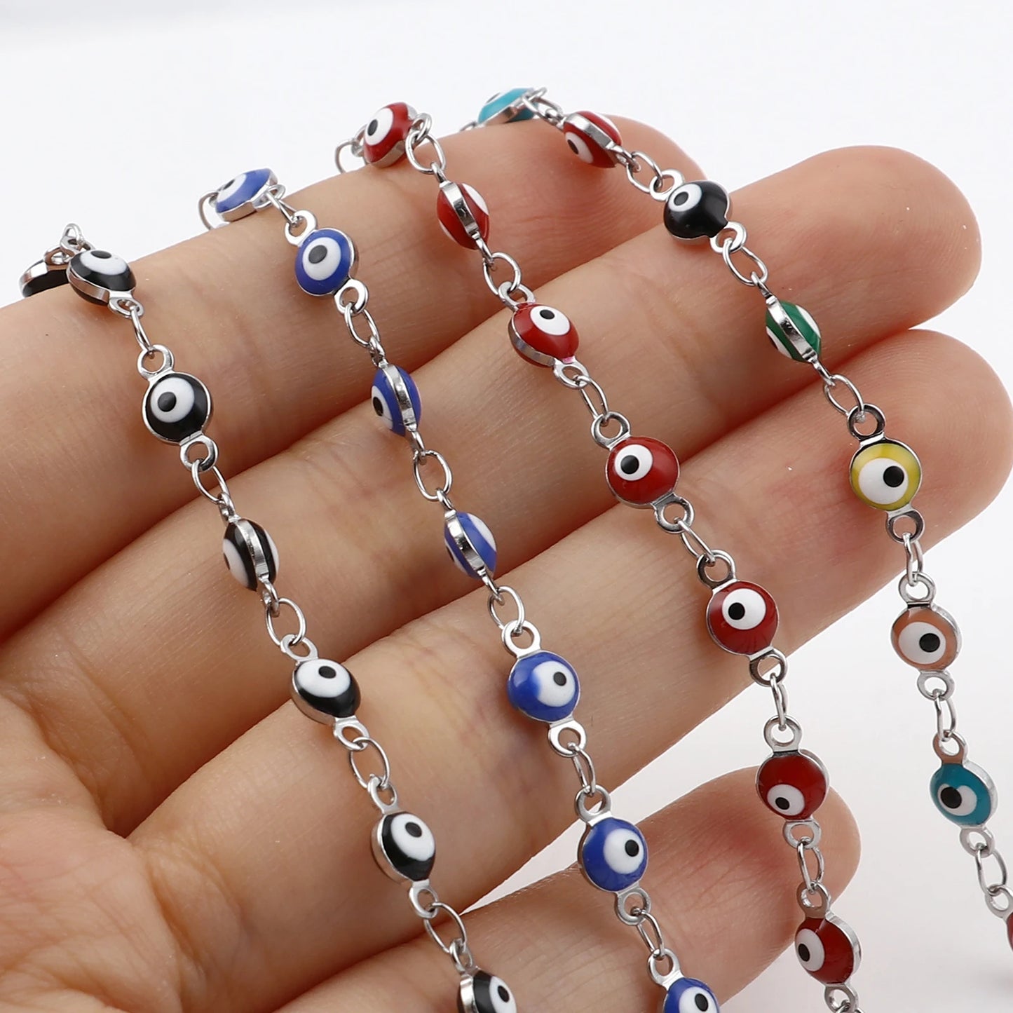 Bracelet Œil Maléfique en Acier Inoxydable 304 avec Perles Émaillées