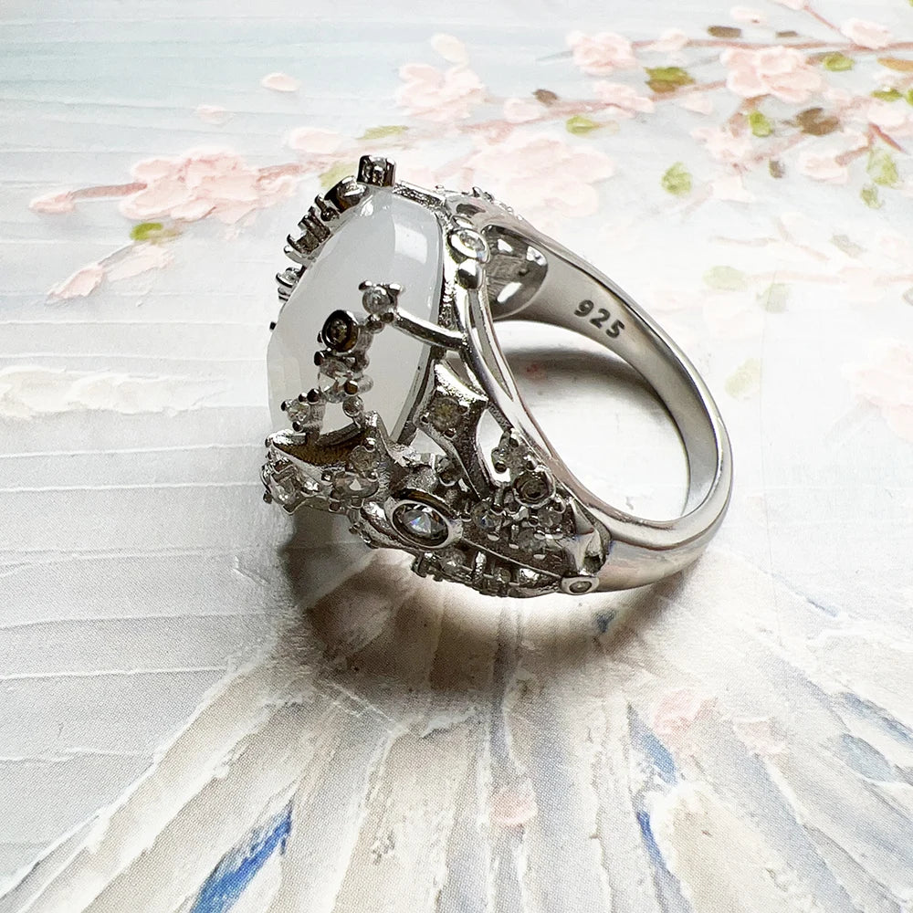 Bague de cocktail Rays of Sun - Pierre ovale - Nouveauté hiver - Bijou de luxe pour femmes - Cadeau romantique en argent sterling 925