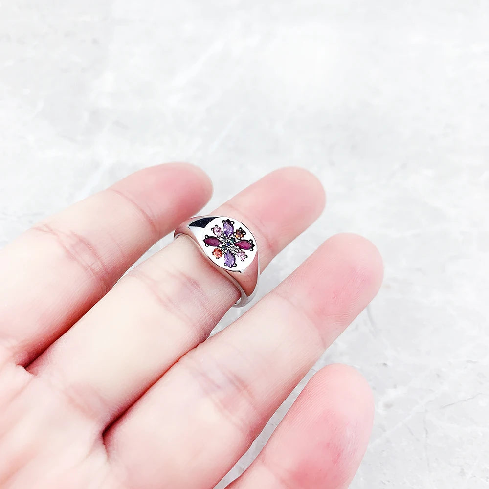 Bague Pierre Colorée Fleur Style Europe Bohème Bijoux fins pour Femmes Été Nouveau pur Argent Sterling 925 Cadeau