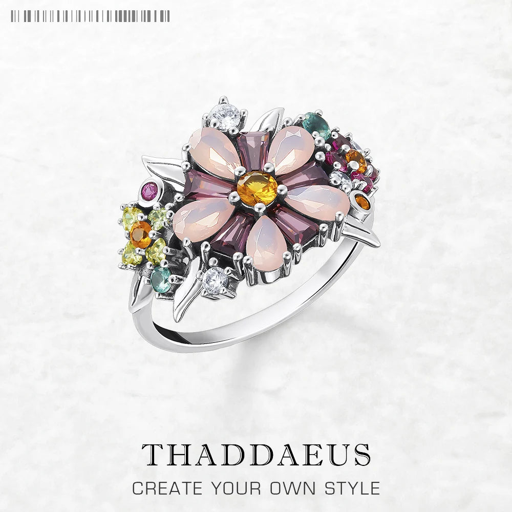 Bague Fleurs Colorées 2023 - Nouveauté Bijoux Bohème Argent Sterling 925 pour Femmes