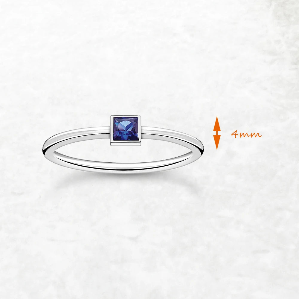 Bague carrée éternelle en pierre bleue - Style européen pour femmes