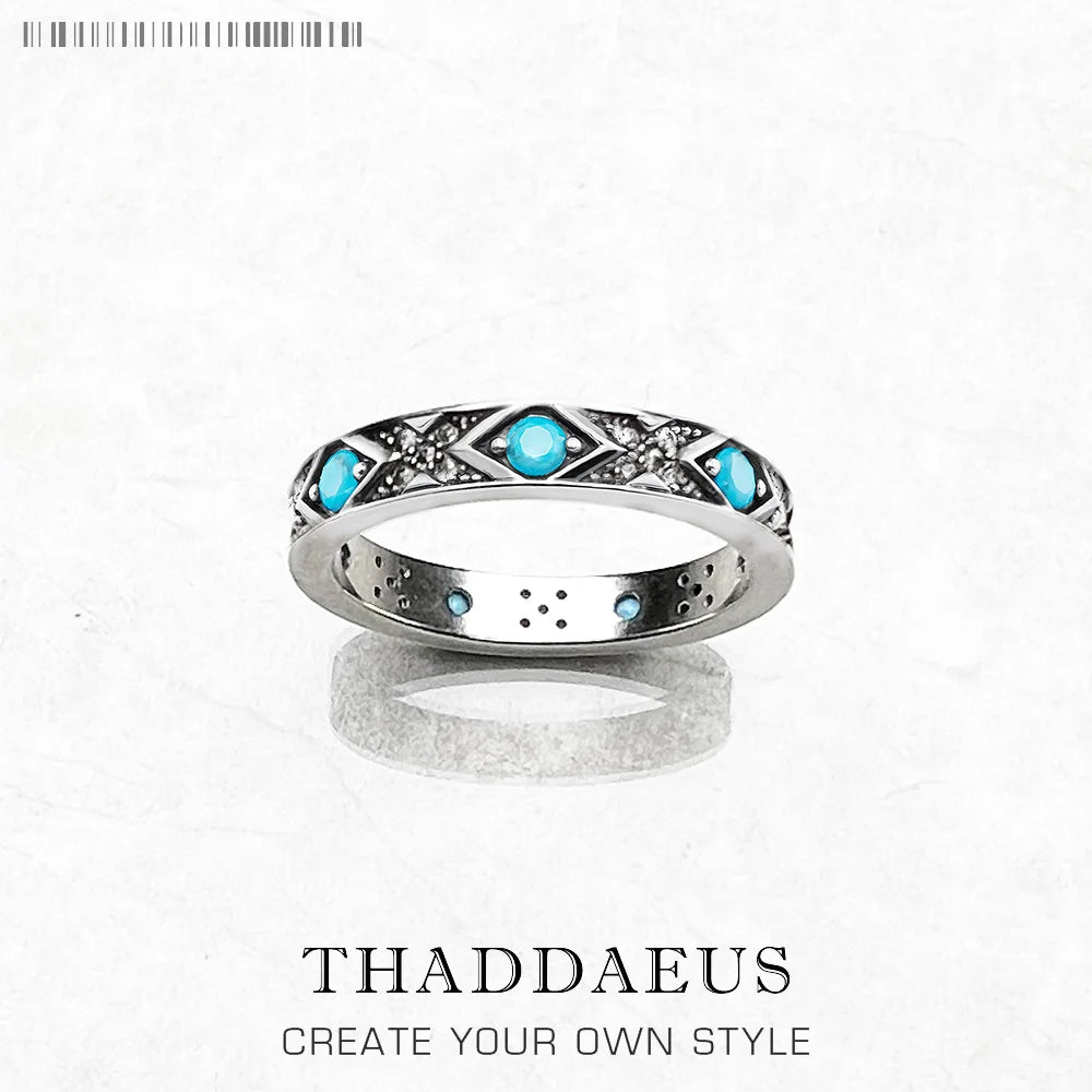 Bague Ornaments Asiatiques Bleus Europe Style Fine Jewerly Pour Femmes Cadeau Ethno Neuf En Argent Sterling 925