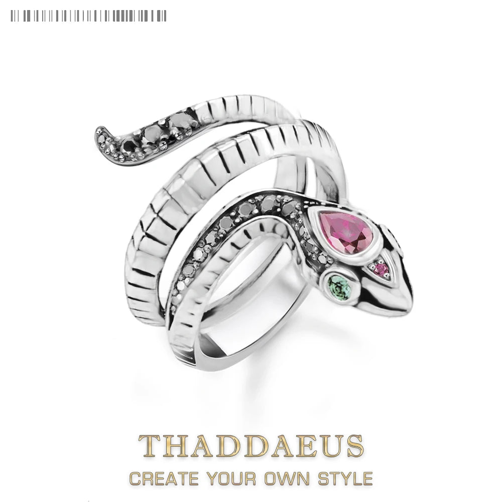 Bague Serpent Pierres Noires Style Europe Classique Bijoux Raffinés Pour Femmes, Cadeau Neuf En Argent Sterling 925 Pur