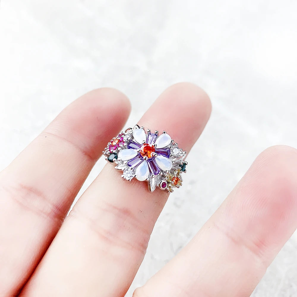 Bague Fleurs Colorées 2023 - Nouveauté Bijoux Bohème Argent Sterling 925 pour Femmes