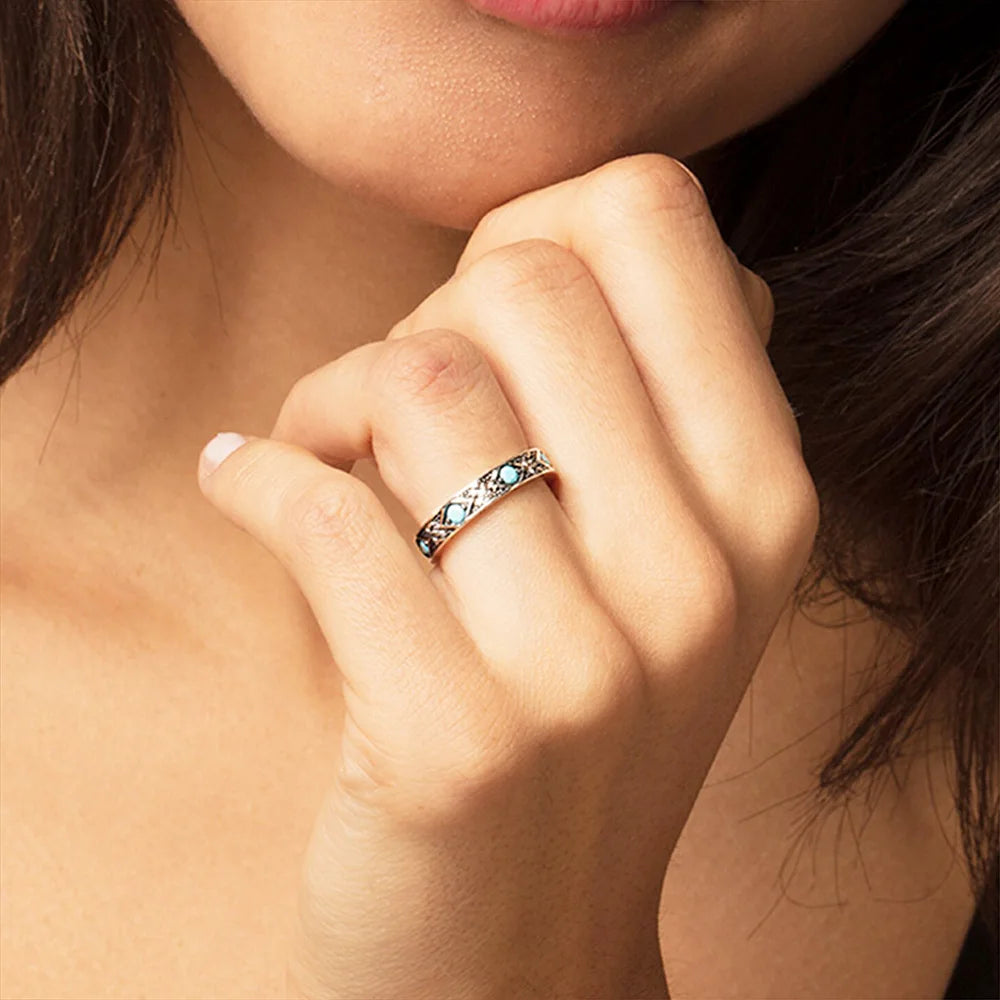 Bague Ornaments Asiatiques Bleus Europe Style Fine Jewerly Pour Femmes Cadeau Ethno Neuf En Argent Sterling 925