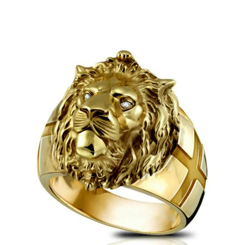 Bague Tête de Lion EternalBond en Acier Doré - Puissance et Style pour Tous