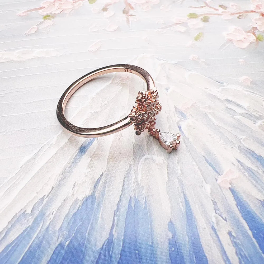 Bague Flocon de Neige Or Rose - Pierres Blanches - Bijoux Fins - Cadeau d'Hiver Romantique pour Femmes en Argent Sterling 925