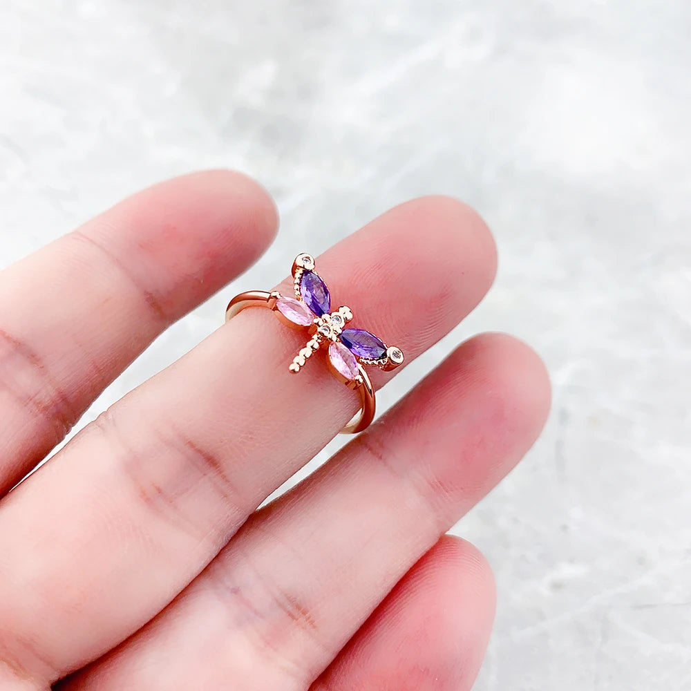 Ring Dragonfly Rose Gold,Europe Style Fine Jewerly For Women New Trendy Gift In 925 Sterling Silver