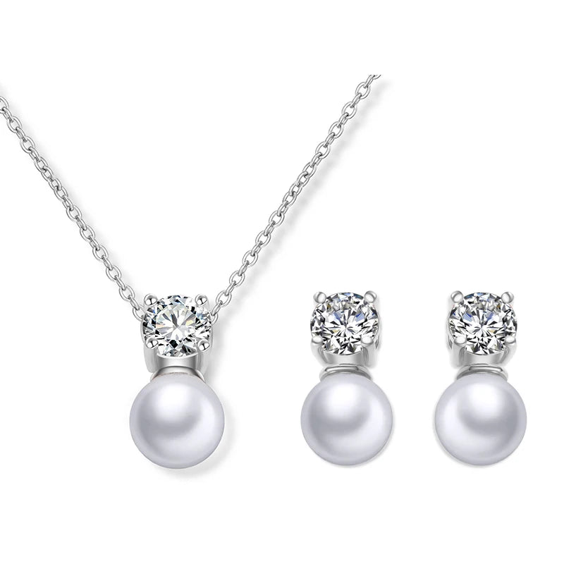 Ensemble de Bijoux Tendance en Perles Imitation et Zircon Cubique