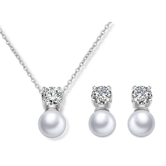 Ensemble de Bijoux Tendance en Perles Imitation et Zircon Cubique