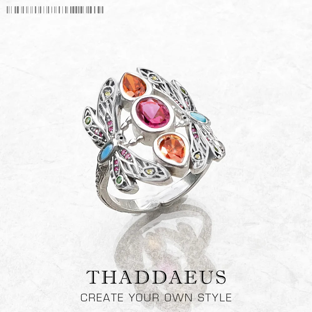 Bague Libellule Colorée en Argent Sterling 925 - Style Bohème
