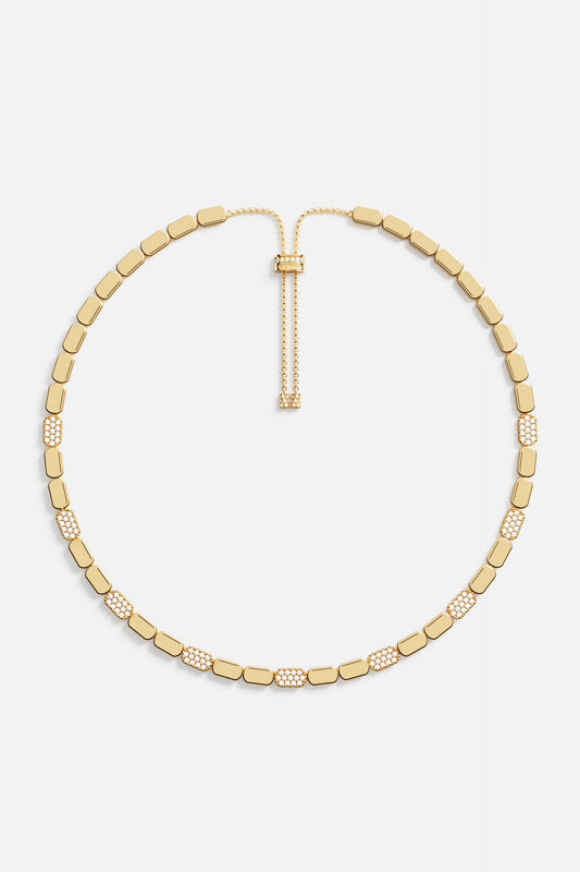 Collier Ajustable Or Jaune Pavé