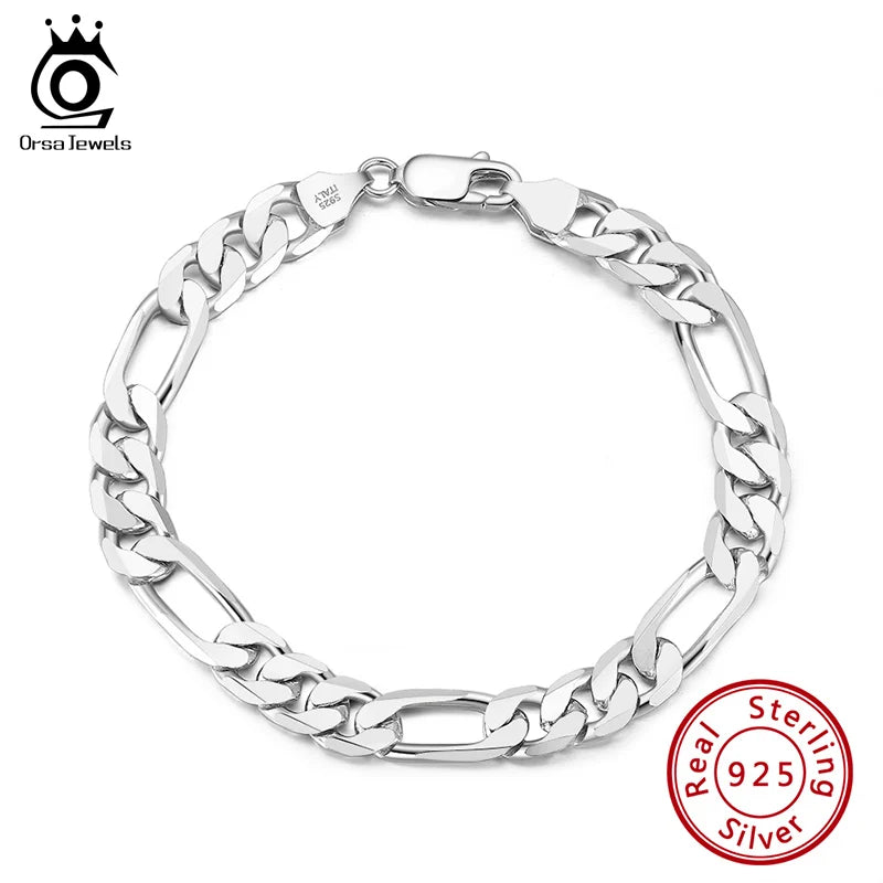 Bracelet Figaro en Argent Sterling 925 - Chaîne Diamantée Élégante - Plusieurs Tailles