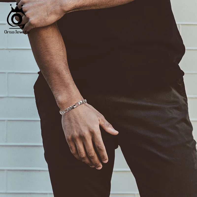 Bracelet Figaro en Argent Sterling 925 - Chaîne Diamantée Élégante - Plusieurs Tailles