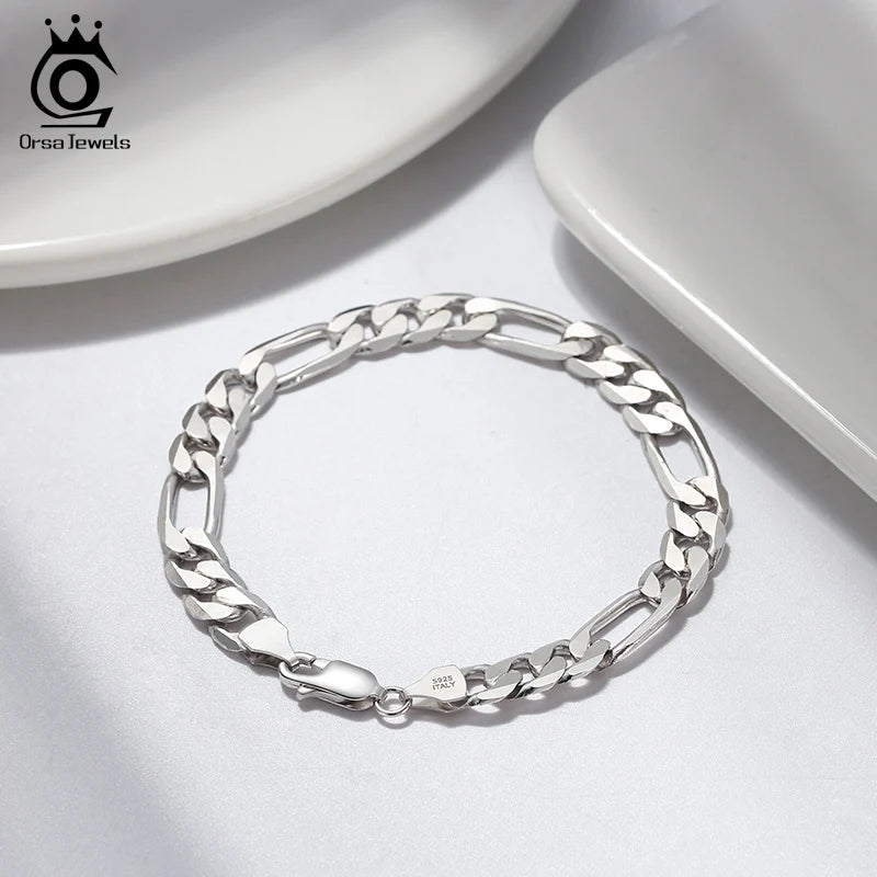 Bracelet Figaro en Argent Sterling 925 - Chaîne Diamantée Élégante - Plusieurs Tailles
