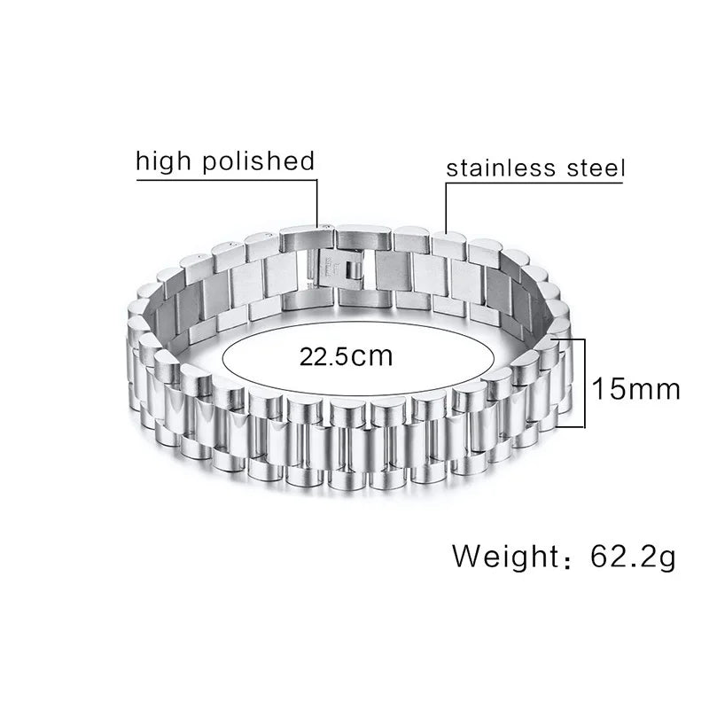 Bracelet de luxe pour hommes en acier inoxydable 15mm