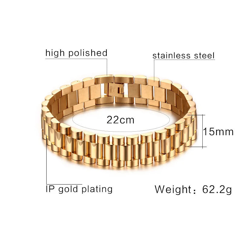 Bracelet de luxe pour hommes en acier inoxydable 15mm