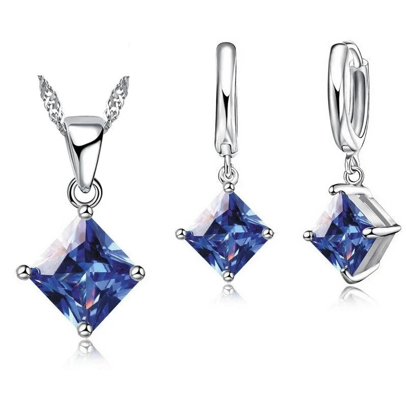 Ensemble de Bijoux en Argent Sterling 925 avec Pendentif Cristal et Boucles d'Oreilles pour Femme