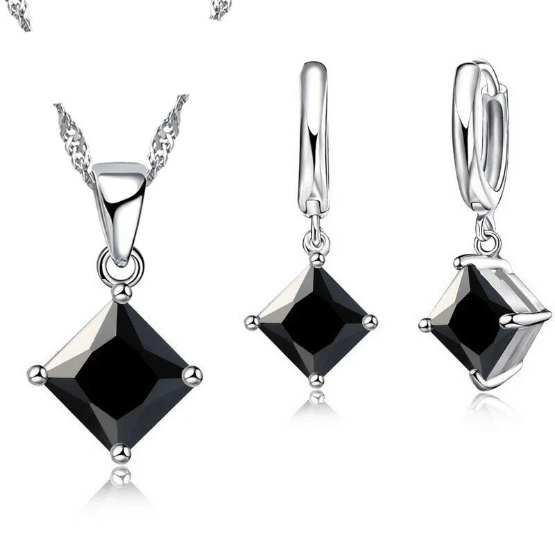Ensemble de Bijoux en Argent Sterling 925 avec Pendentif Cristal et Boucles d'Oreilles pour Femme