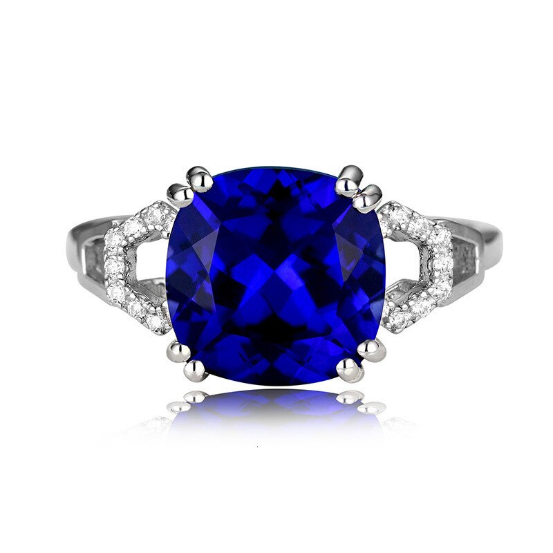 Anello da donna in argento con pietra quadrata di rubino/smeraldo