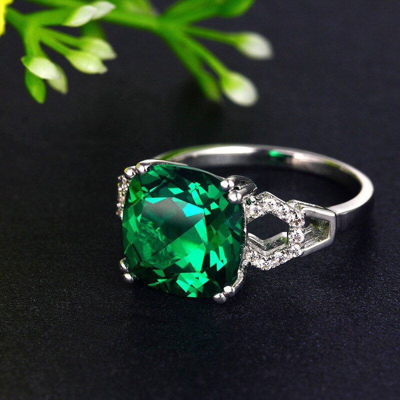 Anello da donna in argento con pietra quadrata di rubino/smeraldo