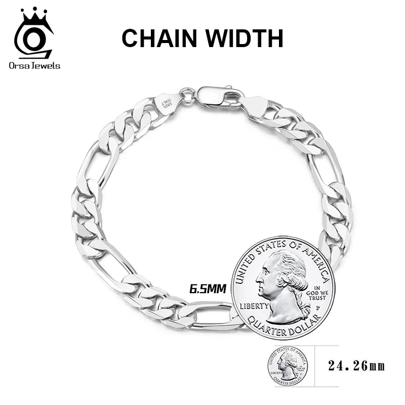 Bracelet Figaro en Argent Sterling 925 - Chaîne Diamantée Élégante - Plusieurs Tailles