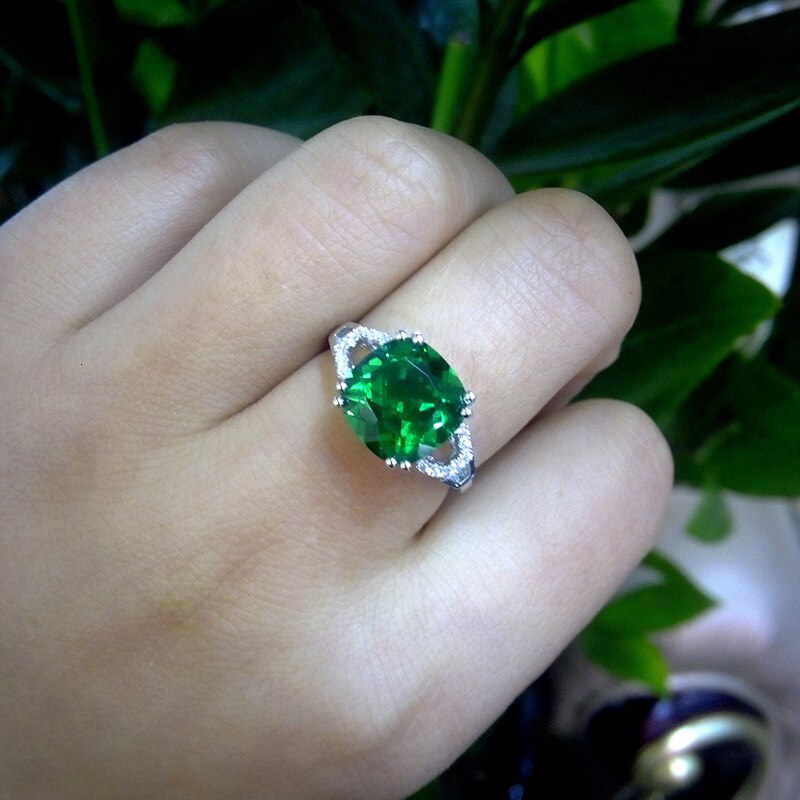 Anello da donna in argento con pietra quadrata di rubino/smeraldo