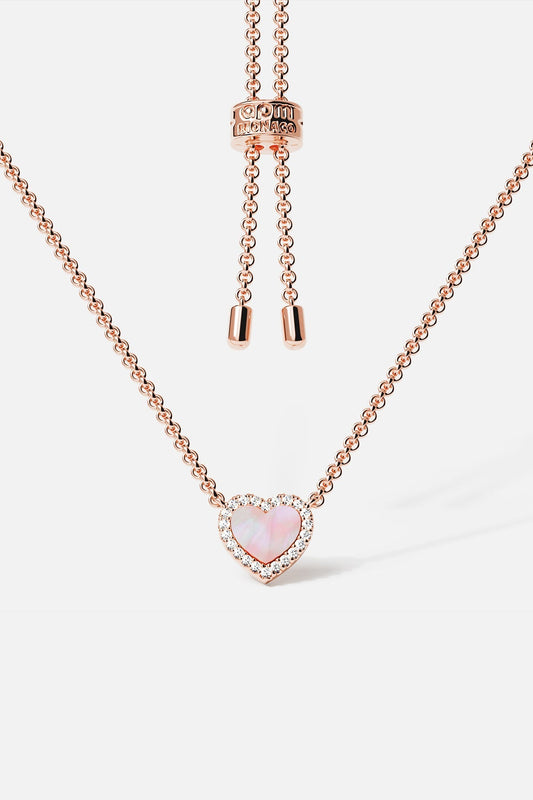 Collier Ajustable Cœur Nacre Rose