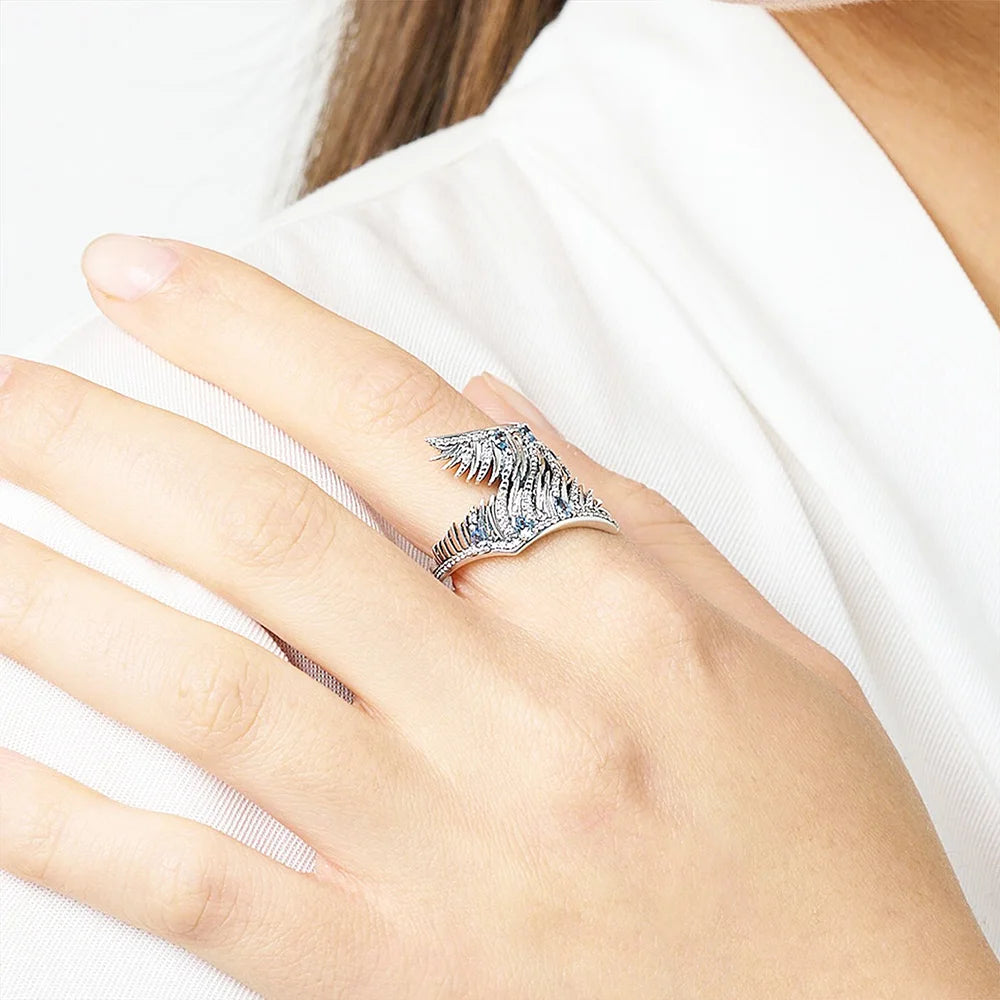 Bague Aile de Phénix - Style Bohème 925 Argent Sterling avec Pierres Bleues