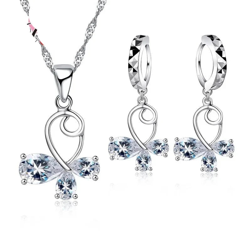 nsemble de Bijoux Nuptiaux Fleur Papillon en Argent