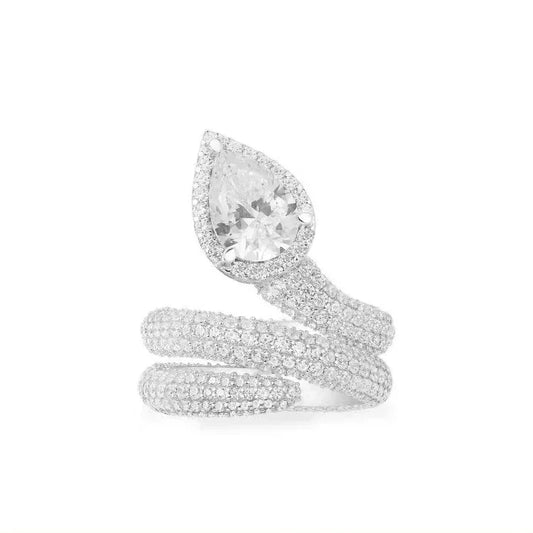 Bague Spirale Goutte Sertie de Zircons – Élégance Brillante
