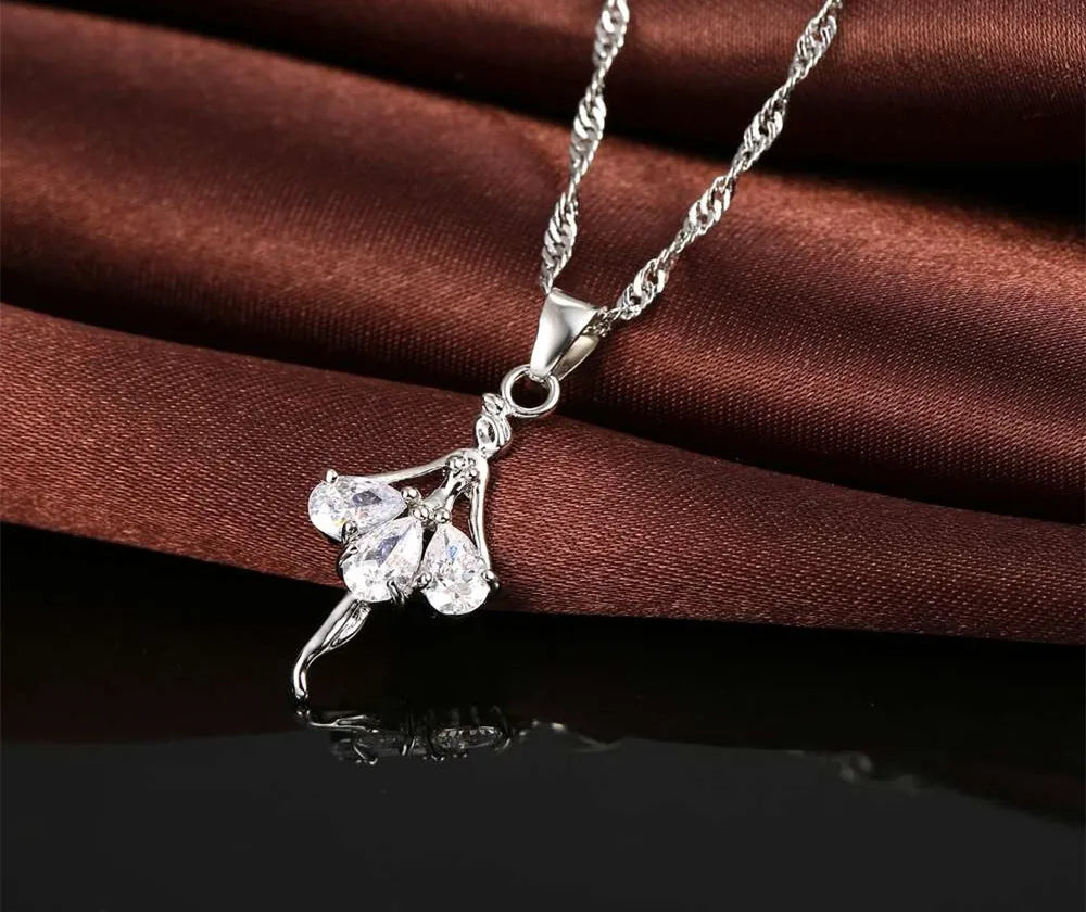 Ensemble de Bijoux de Mariée en Argent Sterling 925 avec Cristaux de Zircone Cubique en Forme de Danseuse Mignonne