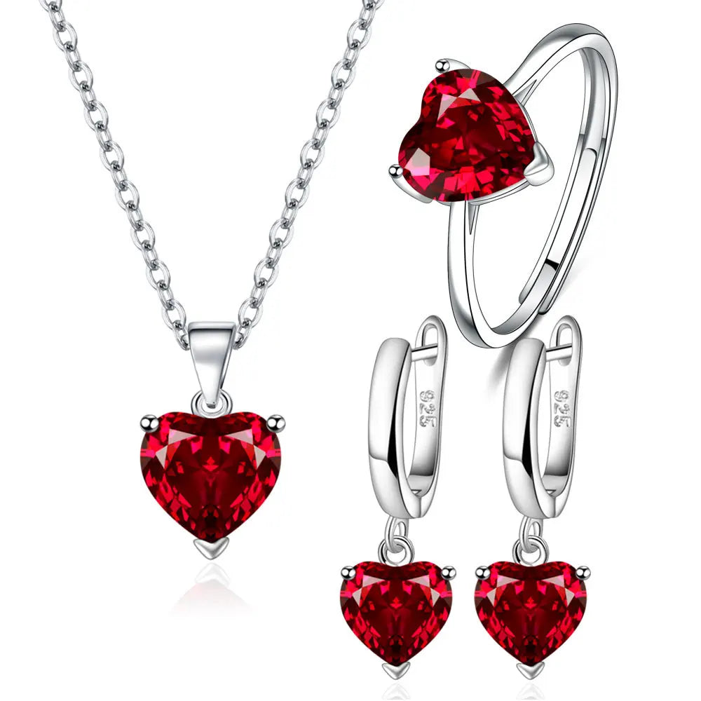 Ensemble de Bijoux en Argent Sterling 925 pour Femmes avec Bague, Boucles d'Oreilles et Collier Zircon Coeur