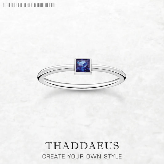 Bague carrée éternelle en pierre bleue - Style européen pour femmes
