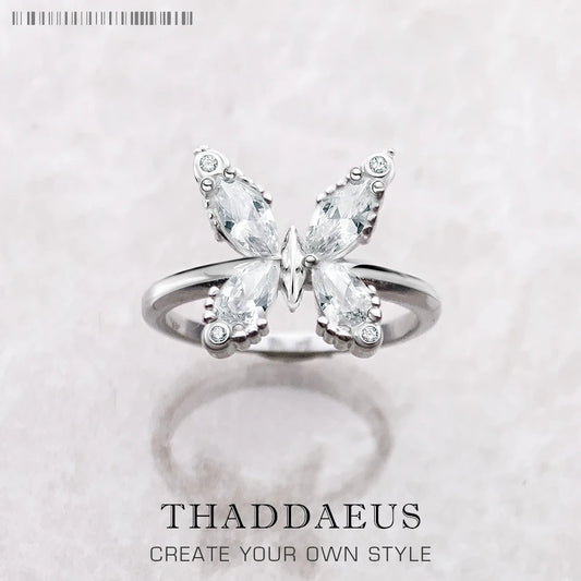 Bague Papillon Heureux Pierres Blanches Europe Bijoux Raffinés pour Femmes Été Cadeau Romantique en Argent Sterling 925