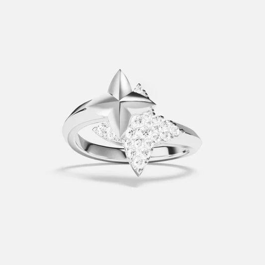 Bague Étoile en Argent ou Or Rose - Design Contemporain avec Cristaux Étincelants