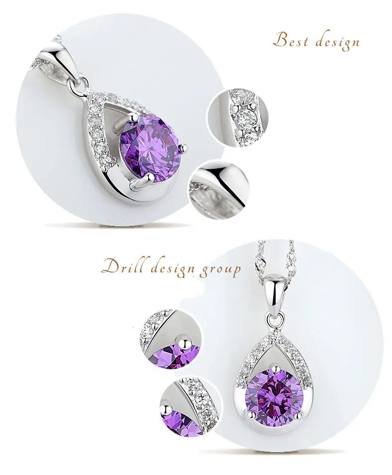 Ensemble de Bijoux de Mariée en Argent Sterling 925 avec Collier en Goutte d'Eau Cristal et Boucles d'Oreilles Créoles