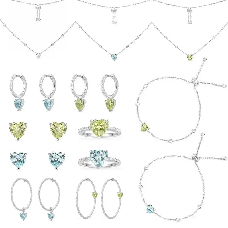 Ensemble Bijoux Cœur Diamant en Argent