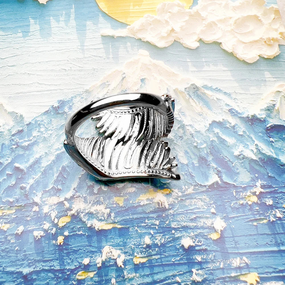 Bague Aile de Phénix - Style Bohème 925 Argent Sterling avec Pierres Bleues