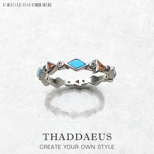 Bague Paradisiaque Pierres Colorées, Turquoise d'Europe 925 Argent Sterling Fine Bijoux pour Femmes Été Nouvelle Bohème Cadeau