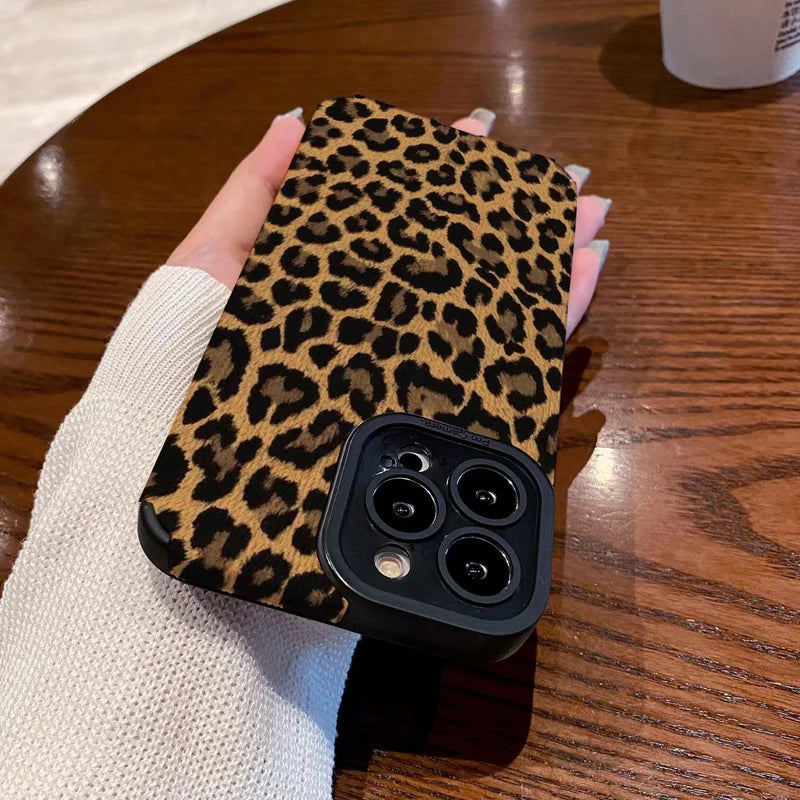 Coque en Silicone et Cuir Motif Léopard pour iPhone