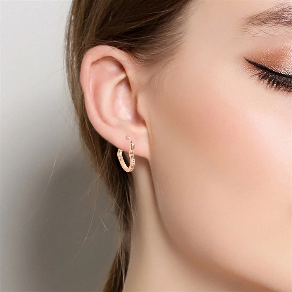 Boucles d'Oreilles Pendantes en Argent Sterling 925 - Cœur Doré & Rose Simple pour Femme