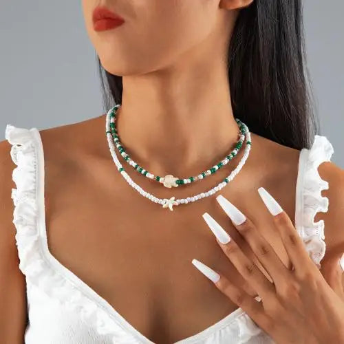 Bohemia Multicolour Bead Shell Pendant Necklace for Women Fashion Summer Adjustable Geometric Jewelry Holiday Beach Gift
