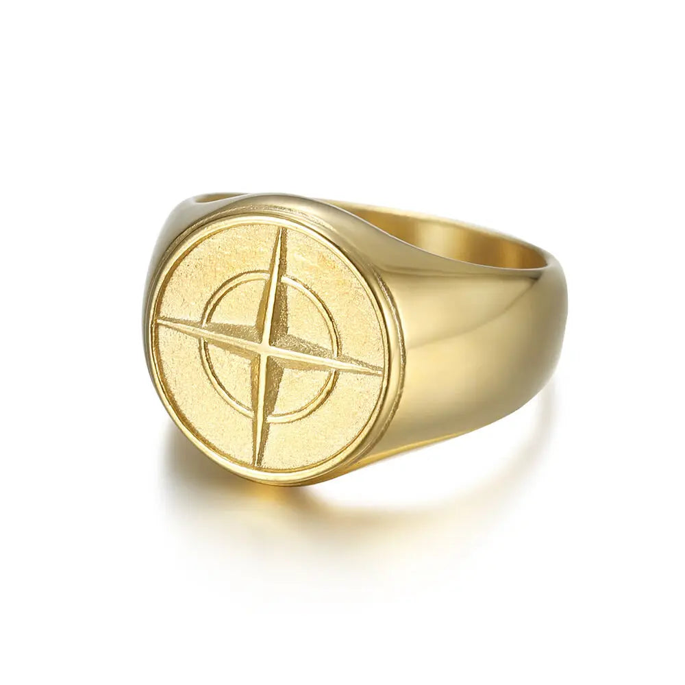 Bague Signet Marine Étoile du Nord EternalBond - Élégance Nautique en Acier Inoxydable